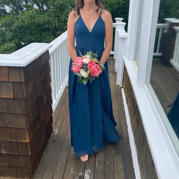 Slate Blue Chiffon Bridesmaid Dress - Picture 1 of 10